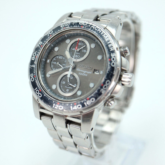 Mens SEIKO Alarm Chronograph Watch Stainless Steel Gray 7T62-0HA0 Mecaquartz - Picture 1 of 15